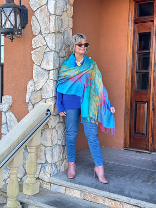 Colorful Peacock Printed Pashmina Scarf Shawl