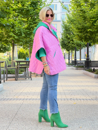 PINK AND GREEN SNAP QUILTED JACKET