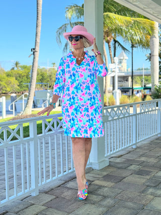 PINK PETALS RUFFLE NECK DRESS