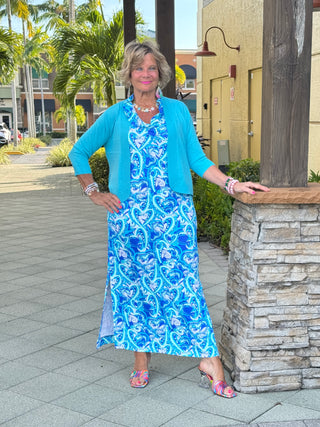 BLUE DREAMING HEARTS RUFFLE  MAXI