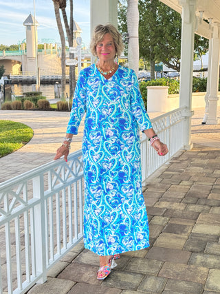 BLUE DREAMING ELBOW MAXI DRESS