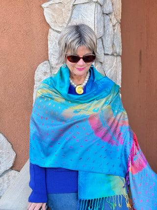 Colorful Peacock Printed Pashmina Scarf Shawl