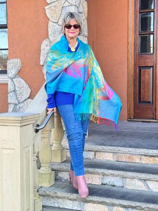 Colorful Peacock Printed Pashmina Scarf Shawl