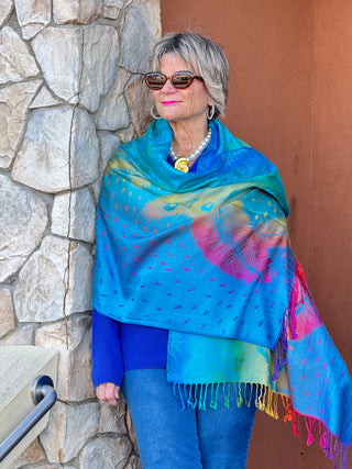 Colorful Peacock Printed Pashmina Scarf Shawl