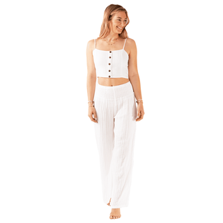 White Cotton Crop Top & Wide Leg Pants Lounge Set