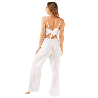 White Cotton Crop Top & Wide Leg Pants Lounge Set