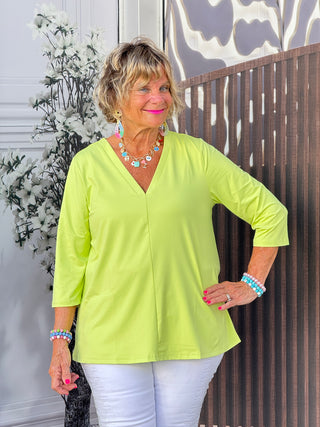 TAILORED SLEEVE LIME V NECK TOP