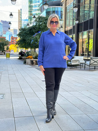 LULU-B 2 POCKET SAPPHIRE CASHMERE SWEATER