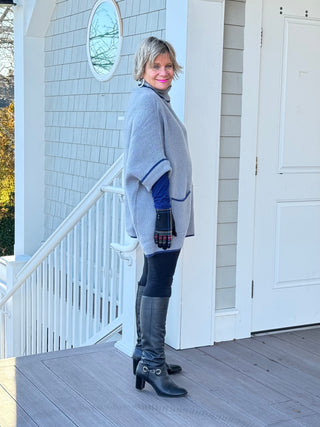 🐢 Cozy Turtle Gray  Neck Poncho with Arm Holes