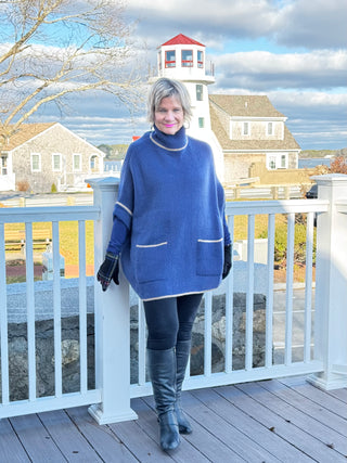 🐢 Cozy Turtle Navy  Neck Poncho with Arm Holes