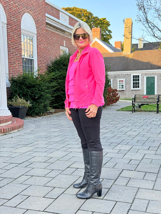 HOT PINK WAFFLE ZIPPER JACKET