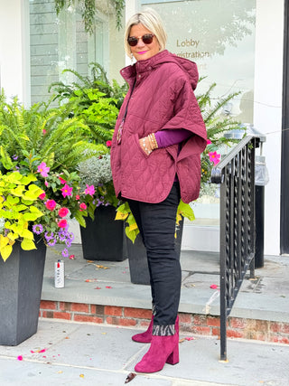 BURGUNDY QUILTED SNAP JACKET