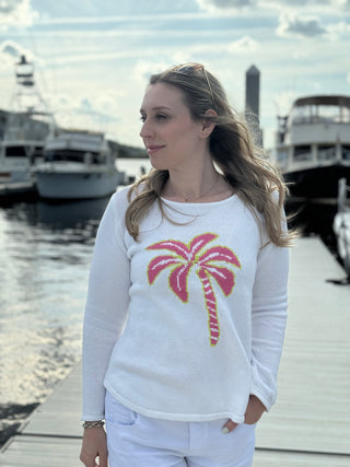 WHITE PALM TREE SWEATER