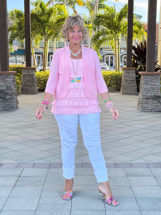 PEYTON CLEAR PINK SHRUG