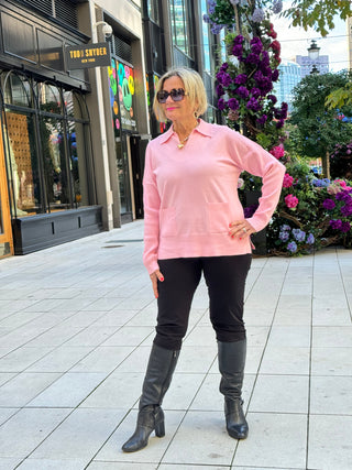 LULU-B 2 POCKET PINK CASHMERE SWEATER