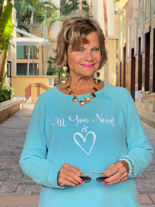 SEA FOAM ALL YOU NEED IS LOVE SWEATER