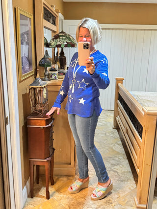 LULU-B CHENILLE BLU STAR SWEATER