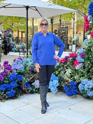 LULU-B 2 POCKET SAPPHIRE CASHMERE SWEATER