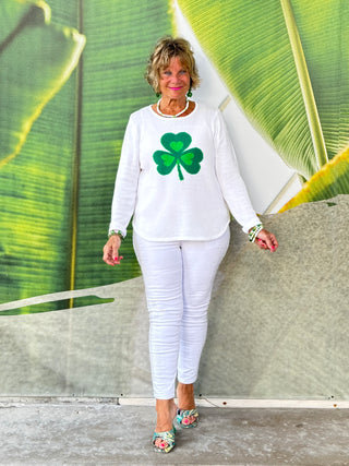 LULU B WHITE SHAMROCK SWEATER PREORDER