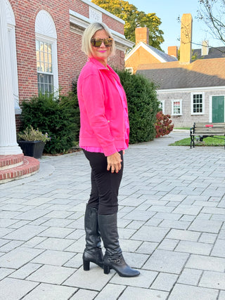 HOT PINK WAFFLE ZIPPER JACKET