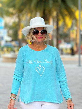 SEA FOAM ALL YOU NEED IS LOVE SWEATER