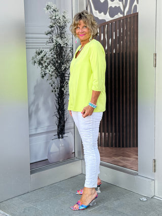 TAILORED SLEEVE LIME V NECK TOP