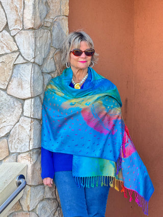 Colorful Peacock Printed Pashmina Scarf Shawl