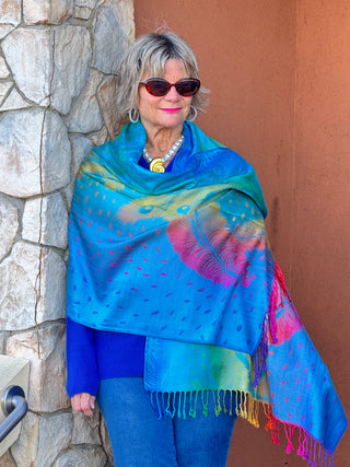 Colorful Peacock Printed Pashmina Scarf Shawl