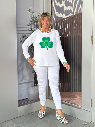 LULU B WHITE SHAMROCK SWEATER PREORDER