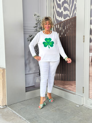 LULU B WHITE SHAMROCK SWEATER PREORDER