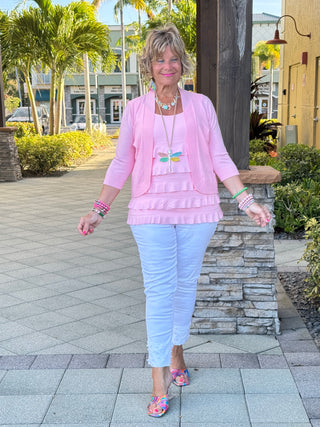 PEYTON CLEAR PINK SHRUG