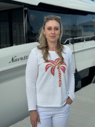 WHITE PALM TREE SWEATER