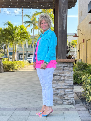 KEY WEST AQUA LINEN JACKET