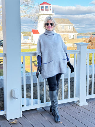 🐢 Cozy Turtle Gray  Neck Poncho with Arm Holes