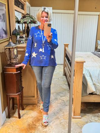 LULU-B CHENILLE BLU STAR SWEATER