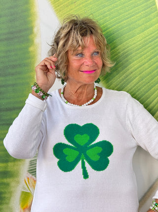 LULU B WHITE SHAMROCK SWEATER PREORDER