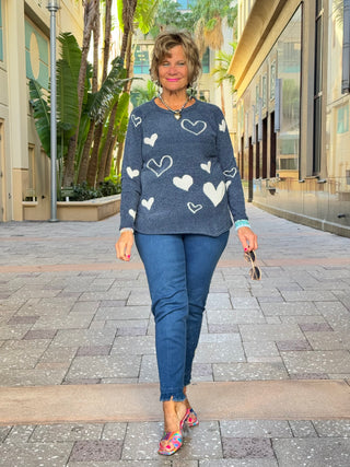 NAVY HEART CHENILLE SWEATER