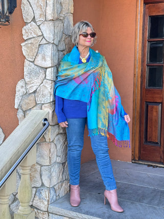 Colorful Peacock Printed Pashmina Scarf Shawl