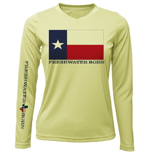 DFW, TX Flag Freshwater Born Women's Long Sleeve UPF 50+ Dry-Fit Shirt