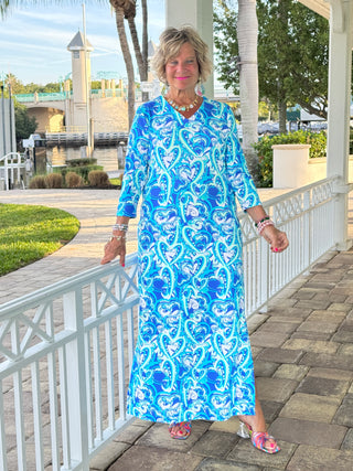 BLUE DREAMING ELBOW MAXI DRESS