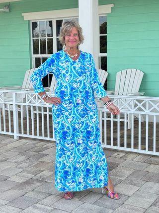 BLUE DREAMING ELBOW MAXI DRESS