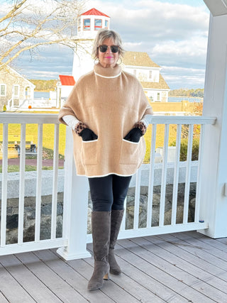 🐢 Cozy Turtle Camel Neck Poncho with Arm Holes