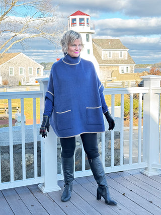 🐢 Cozy Turtle Navy  Neck Poncho with Arm Holes