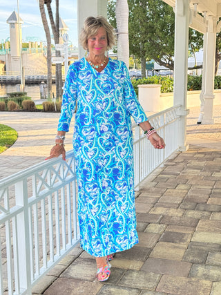 BLUE DREAMING ELBOW MAXI DRESS