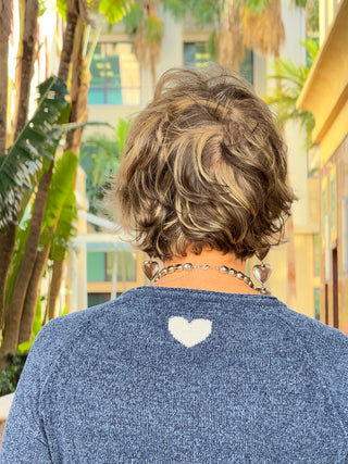 NAVY HEART CHENILLE SWEATER