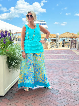 TROPICAL AQUA MARINE PALAZZO PANT