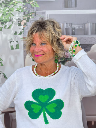 LULU B WHITE SHAMROCK SWEATER PREORDER