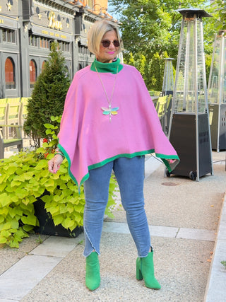 PINK AND GREEN KNIT PONCHO