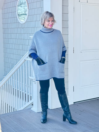 🐢 Cozy Turtle Gray  Neck Poncho with Arm Holes