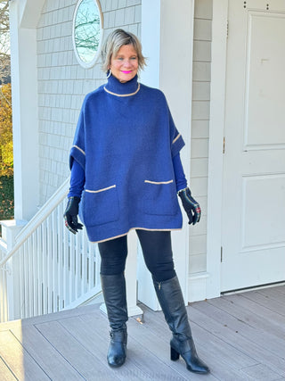 🐢 Cozy Turtle Navy  Neck Poncho with Arm Holes